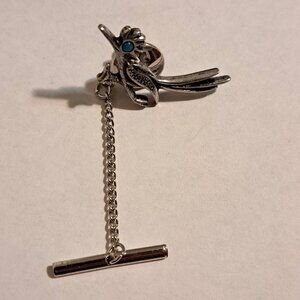 Vintage Silver Tone Road Runner With Blue Eye Tie Tack